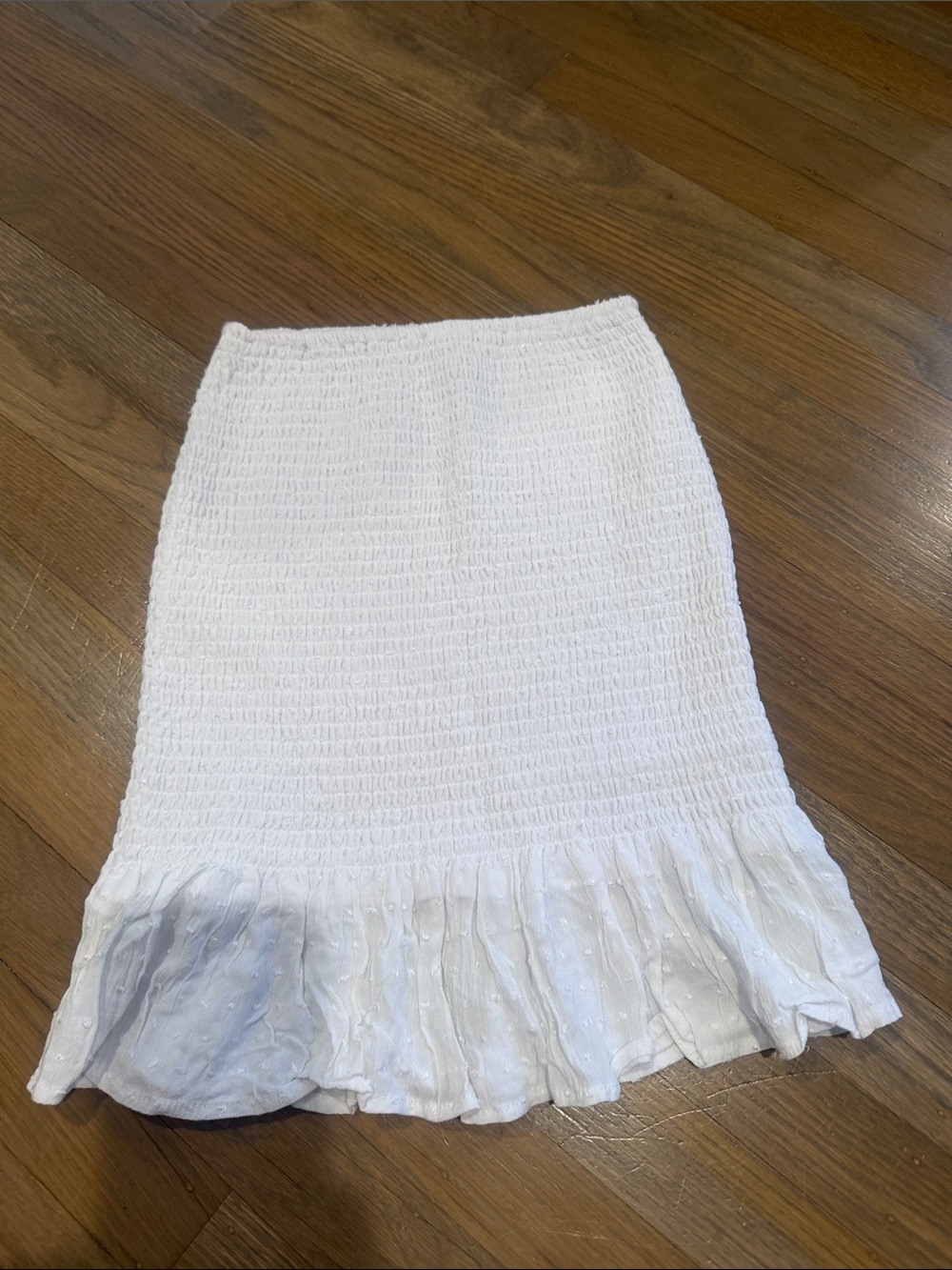 Hollister White Smocked Midi Skirt with Ruffle Hem